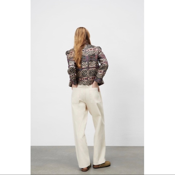 NWT ZARA Cropped Geometric Multicolor Embroidered Wool Blend Jacket Sz S - Picture 3 of 8